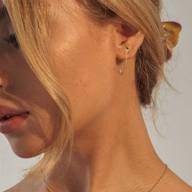 Safety Pin Earrings for Women - 14K Gold Minimalist Gold Earrings for Women - Hoop Earrings Paperclip Statement Earrings Jewelry