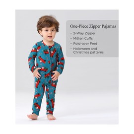 EASWEET Bamboo Viscose Zipper Christmas Baby Pajamas Convertible Footie Pajama for Boys Girls, Snug Fit Baby Sleeper,Santa Cruise,12-18 Months