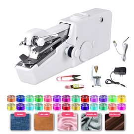Portable Handheld Sewing Machine with Power Adapter and USB - This mini sewing machine for beginners sews anywhere, 35PCS accessories, suitable for DIY, travel, home, suitable for all fabrics.