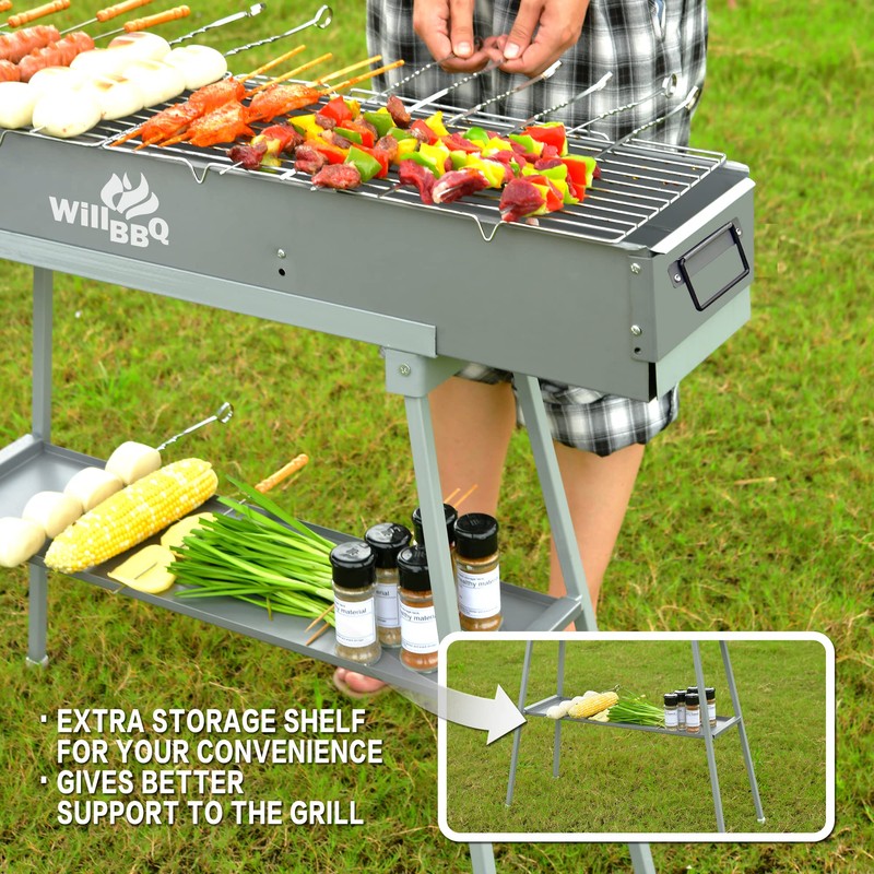 WILLBBQ Charcoal Grills Commercial Quality Portable Hibachi BBQ Lamb Skewer