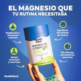 Health Hack Citrato Magnesio Gomitas 400 Elemental Como Por Porción Sabor Mora Azul Azúcar Suplemento Vegano Gluten Colorantes Artificiales 180