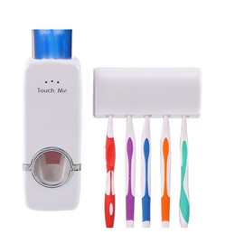 TekDeals Toothpaste Dispenser + 5 Toothbrush Holder Set Wall Mount Stand