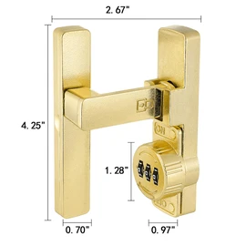 INIRET Gold 90 Degree Barn Door Lock,Mechanical Password Lock,Flip Latch with Combination,3 Digit Password Keyless,Protect Privacy,for Barn Door,Windows,Garden,Cabinets,Bathroom,and Sliding Door