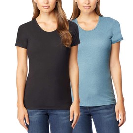 32 DEGREES Cool Women's 2pk Short Sleeve Scoop Neck (Black/Dust Teal) (XL)