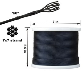 FOLUXING 500Ft 1/8 Inch Black Wire Rope, Railing System, T316 Stainless Steel Aircraft Cable for Deck Cable Railing Hardware Kit, Stair Deck Fencing DIY Balustrade