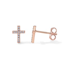 PAVOI 14K Rose Gold Plated Sterling Silver Earrings | Pave CZ Rose Gold Cross Earrings for Women