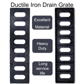 MASSLUNT Cast Iron Drain Grate, 17x4 Outdoor Drain Cover, B Class Sewer Grate, Durable Heavy Duty Channel Grate, Black Rectangle Drainage Grate for Driveway, Concrete, Yard, Garage (17.3x4.5)