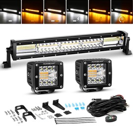 Auxbeam 22 Inch 120W LED Light Bar 2PCS 3 Inch 96W LED Pods, Amber White Fog Light 6 Modes Strobe Lights for Work Truck, Spot Flood Combo Off Road Driving Lights for Jeep ATV Utv Auto