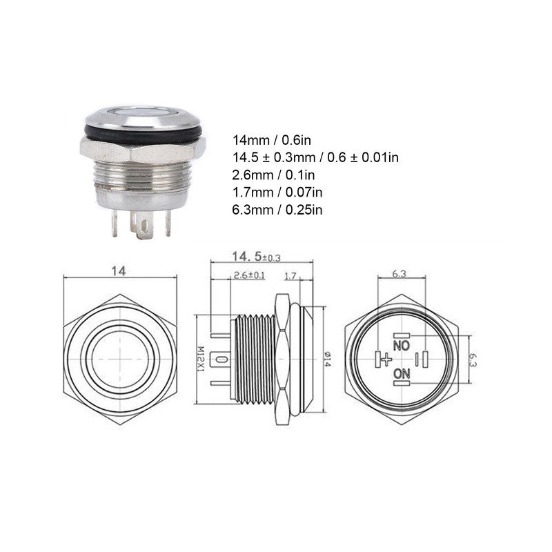 5Pcs Button Switch Stainless Steel Flat Top Button with LED