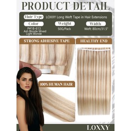 Loxxy Platinum Blonde Tape in Hair Extensions, 18 Inch 50G Ash Blonde Mixed Light Blonde, Tape Weft Real Human Hair Extensions for Natural Blending