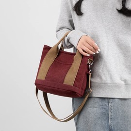 Handbag for Women Small Multi-Pockets, Canvas Mini Tote Shoulder Bags with Zipper, Satchel Hobo Bag for Travel Work, Magenta, Small, Small Tote Bag