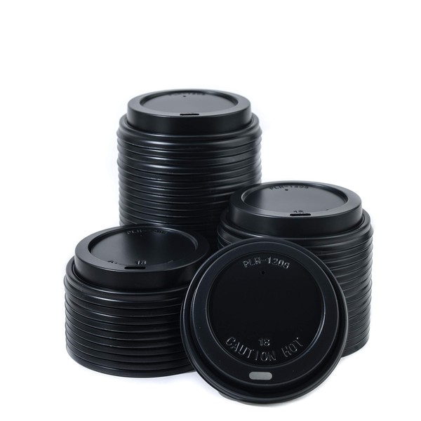[100 PACK] Disposable Black Dome Lids for Disposable Paper Hot Cups for 10oz - 20oz - Universal Size Fits most 10-20oz Cups - Great for Coffee Shops, Restaurants, Office, Travel, Togo by EcoQuality