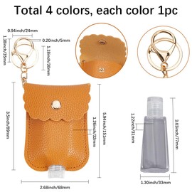 SOFPLATE 4 Colors Hand Sanitizer Holder Hand Sanitizer Case Keychain Bulk Pink Brown Yellow Small Portable Empty Bottle with Clip Leather Key Chain Holder for Women Purse Liquid Soap Shampoo Supplies