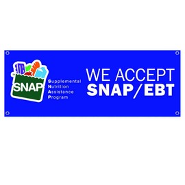 We Accept SNAP Banner 13 oz | Non-Fabric | Heavy-Duty Vinyl Single-Sided With Metal Grommets | EBT, Food, Drinks, Credit Cards