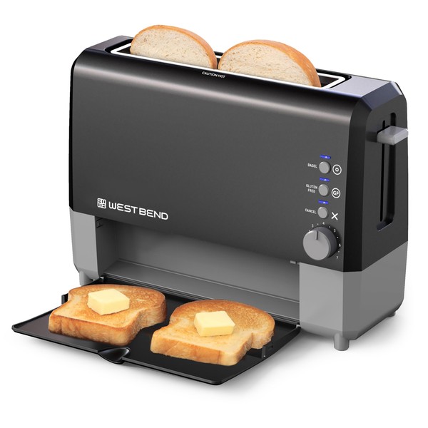 West Bend QuikServe Toaster, 2-Slice Wide-Slot Slide-Through Bread Toaster with