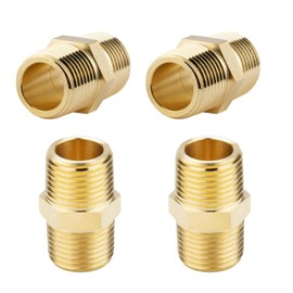 Sphagaceae 4PCS Hex Nipple 1/2"NPT x 1/2" NPT Male Solid Brass Pipe Fitting, 1/2 inch Brass nipple Male Threaded Pipe Adapter Fittings Equal Nipples Connectors Couplings