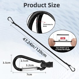 MEISO 4 Pcs Outdoor Bungee Cords with Hooks, Superior Rubber Heavy Duty Straps Strong Elastic Rope Rubber Bungee Straps with Carabiner Hooks for Outdoor Tent, Luggage Rack, Camping (Black, 120CM)