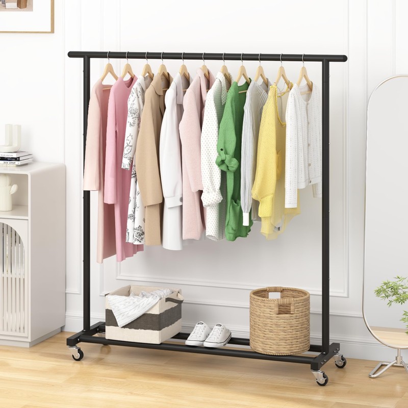 Buzowruil Metal Rolling Clothing Rack Adjustable Freestanding Garment Organizer with
