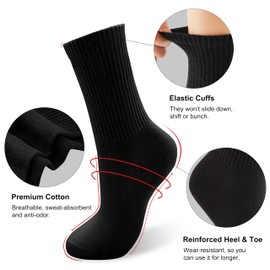 COZYOFFI White Socks for Women Crew: 6 Pairs Mid High Length for Boots, Sneakers, Loafer, C03-white+black(6 Pairs), 6-11