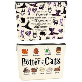 TPZORJX 2pcs Make up Taschen für Frauen,Kosmetiktasche Waschtasche,Lagerung Kosmetiktasche Multifunktionaler,mit Katzen Schönheit motiv und Reißverschluss für Teenager Tochter Schwester Beste Freundin