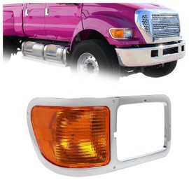 ECOTRIC Passenger Side Corner Signal Lights Lens w/Headlight Bezel Compatible with 2000-2015 Ford F650 F750 Right Replacement for FO2521196 & YC3Z13200AA