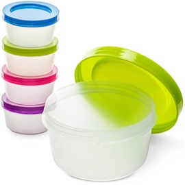 DecorRack 4 Pack 8 Oz Small Empty Plastic Storage Jars with Screw On Lids Round Wide Mouth Food Grade All Purpose Storage Containers for Kitchen, Art and Craft Slime Storage Jars (Assorted)