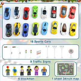 Advent Calendar 2024,Cars 24 Days Christmas Countdown Toys Set, 8 Holiday-Themed Cars And Accessories with Playmat, Gift & Toys for Kids 3 Years Old & Older