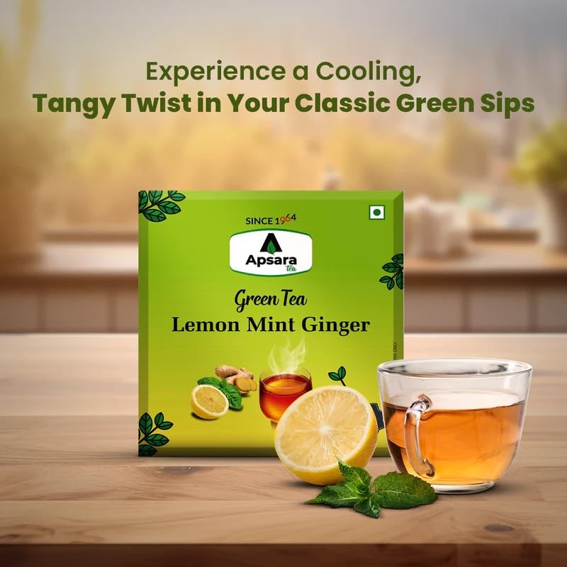 APSARA Lemon Mint Ginger Green Tea Bags 100 pcs Herbal
