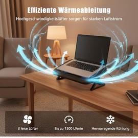 Almohadilla de refrigeración para laptop con 3 ventiladores silenciosos, soporte ergonómico ajustable de altura de 5 niveles, 2 puertos USB y soporte 