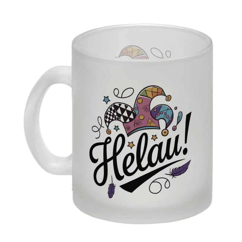 Karneval Glas Tasse mit Helau Narrenhut Lustiger Tassen-Spruch für Karnevalsliebhaber