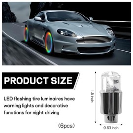 Wogomz 6PCS Car Tire Valve Light, Neon Spoke Flash LED Tire Valve Stem Cap Lights, Waterproof LED Wheel Lights Valve Stems Dust Cap, Tire Valve Caps Lamp for Auto Bike Motorcycle (Colorful)