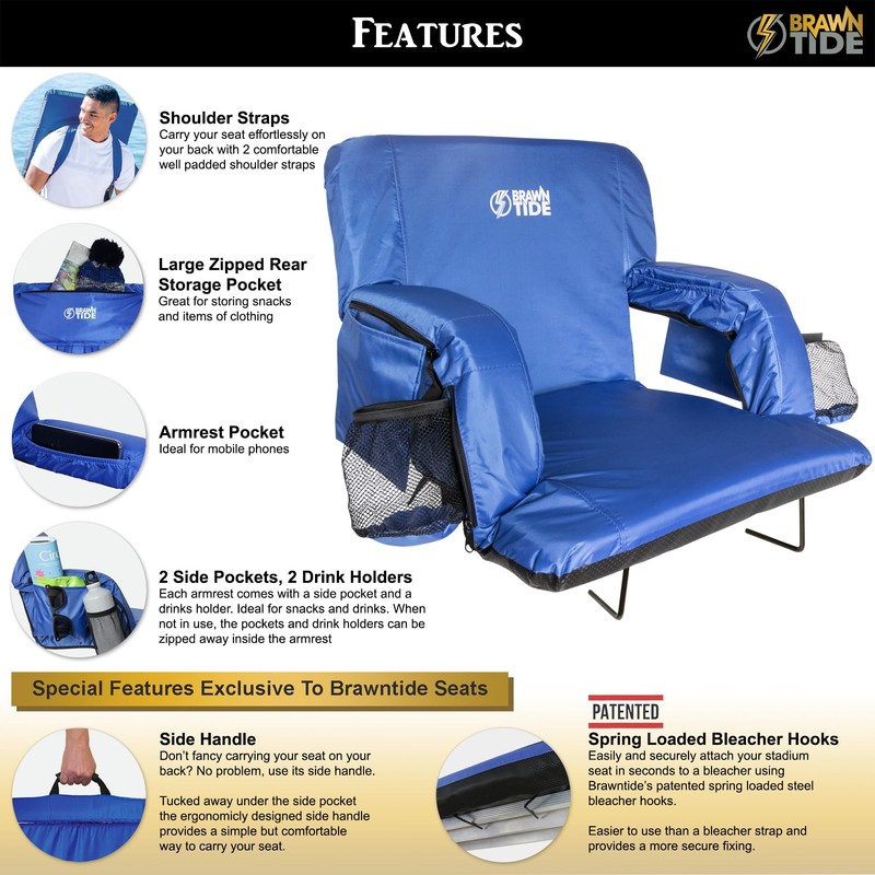 BRAWNTIDE Stadium Seat with Back Support - Thick Comfy Cushion,