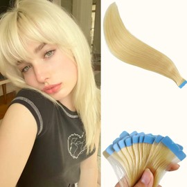 Platinum Blonde Mini Tape in Hair Extensions Human Hair Invisible Tape in Real Hair Extensions 14 Inch Ins for Any Occasions