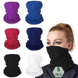 Face Covering 6 Pack, Unisex Multifunctional Headwear Neck Gaiter, Seamless Neck Scarf Bandana Face Scarf- Breathable Cycling Motorcycle Balaclava Snood Scarf Neck Tube Face Cover For Men Women