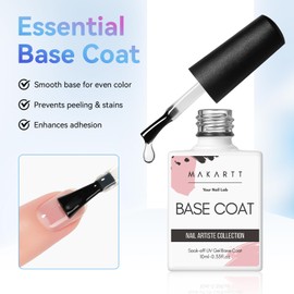 Makartt 2 Pcs Gel Top Coat and Base Coat Set - No Wipe Shine Finish Soak Off Base Top Coat Long Lasting for Gel Nail Polish, LED UV Lamp Need, Salon Quality Nail Manicure Gifts, 10ML