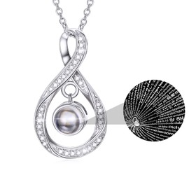 LONAGO I Love You in 100 Languages Necklace Projection Necklace Sterling Silver Infinity Pendant Love Forever Gift for Women