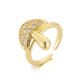 HZMAN 14K Gold Plated Ring for Women Dainty Cubic Zirconia Mushroom Ring Open Adjustable Statement Chunky Rings Jewelry Gift