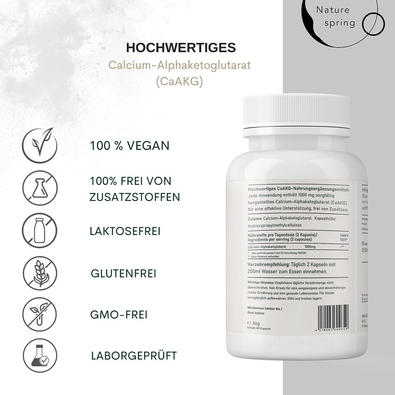 Nature spring® CaAKG Calcium Alphaketoglutarate 60 Capsules High Dose 1000
