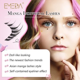 EMEDA Cluster Eyelashes, 98 Pieces, Manga Eyelashes, 7 Pairs, DIY Eyelash Extensions, Cat Eye Eyelashes with Tweezers, C Curl, Natural False Eyelashes, Eyelash Bands (Manga Lashes)