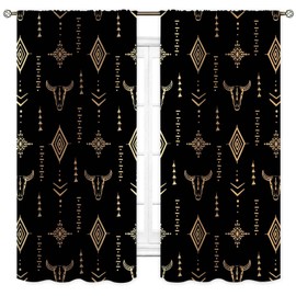 Western Blackout Curtains, Southwest Tribal Aztec Bull Skull Cowboy Theme Rustic Rural Western Boho Curtains for Bedroom Living Room Kitchen Farmhouse Decor Drapery Treatments 2 Panels, 42"x45" Inch