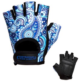 Contraband Pink Label 5387 Womens Design Series Paisley Print Lifting & Rowing Gloves (Pair) - Lightweight Vegan Medium Padded Microfiber Amara Leather w/Griplock Silicone (Blue, X-Small)