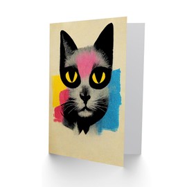 Artery8 Pop Art Cat for Him or Her Man Woman Birthday Thank You Congratulations Blank Art Greeting Card