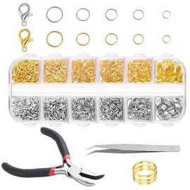 Pack of 1200 Open Jump Rings Jewellery Making, 4/5/6/7/8/10 mm Silver Gold Jump Rings Jewellery Findings Round Ring with Openner, Plier,Tweezer Tools, Jump Ring Kit for Bracelet Earring Charms Repair