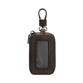 BESULEN Car Key Fob Case, Suede Leather Remote Keychain Cover Bag Protector with Zipper and Metal Hook (Coffee)