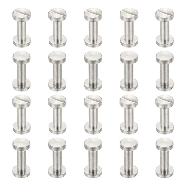PATIKIL Chicago Screws, 20 Sets M4x10mm Brass Nickel Plated Chicago