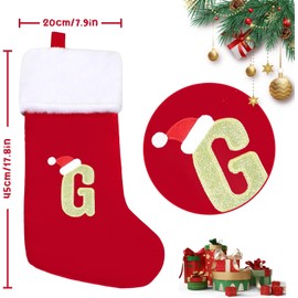 CCINEE 18 Inches Monogrammed Christmas Stockings with Letters,G Christmas Stockings Large Monogram Plush Stockings Embroidered Letter Stockings for Christmas Family Fireplace Decoration