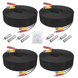 Atuinctv BNC Cable 4 Pack 100 Feet Security Camera Cable,CCTV Video Power Cable Wire for Surveillance Camera DVR Systems with 8pcs Connectors and 100pcs Cable Clips-Black