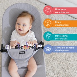 iGRATENS Baby Bjorn Bouncer Toy Bar, Upgrade Toy for Baby Bouncer Soft & Bliss, Easy to Attach and Remove, Child-Friendly Materials, Exciting Design for Curious Babies, Black and White Flowers