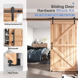 EaseLife 8 FT Sliding Barn Door Track and Handle Hardware Kit, Straight Pulley,Slide Smoothly Quietly,Easy Install (8FT Track Kit for 40"~48" Wide Single Door)