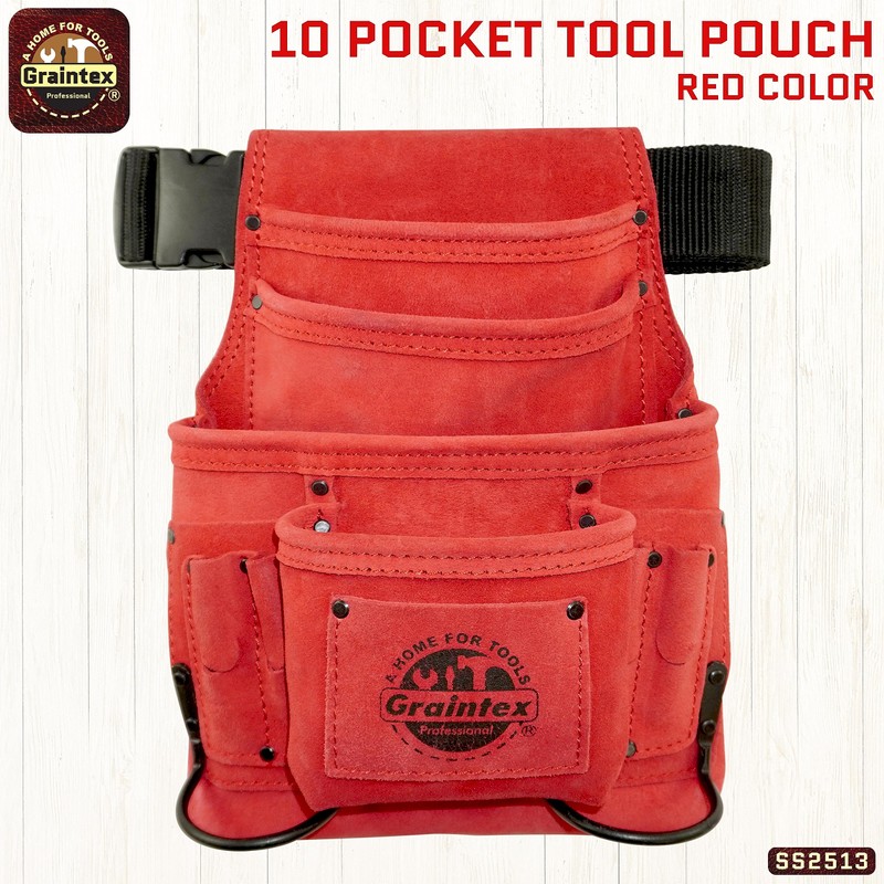 Graintex SS2513 :: 10 Pocket Nail & Tool Pouch Red